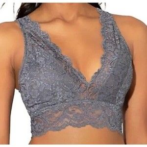 NWOT Smart & Sexy Solid Grey Lace Deep V  Bralette Pullover Size L